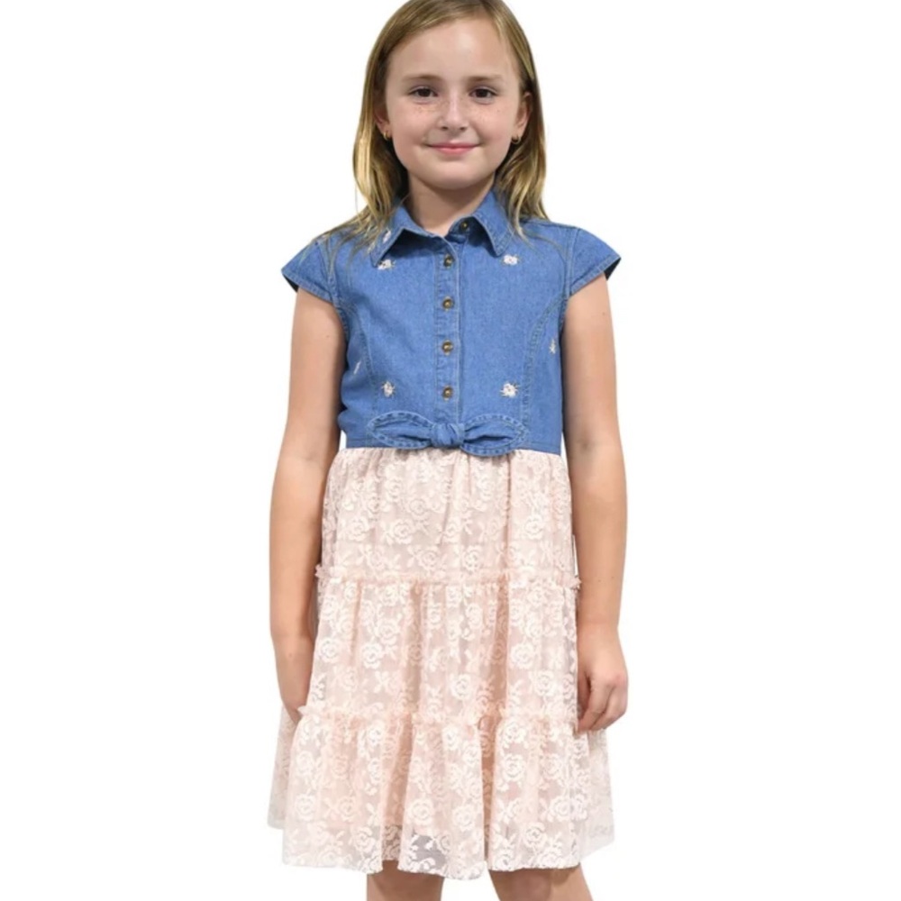Girls' Blue and Pink Lace Dress